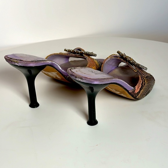 BEVERLY FELDMAN 90s Y2K Spain genuine snake skin leather spiked sandal heels - Picture 8 of 16